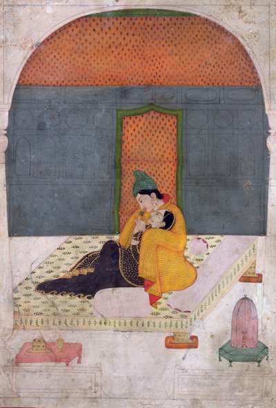 Liefhebbers op een terras, Garhwal, ca. 1780-1800 door Indian School